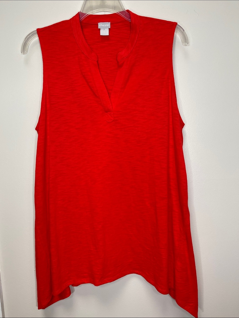 Chico's Vibrant Coral Orange Sleeveless Split-Neck Tank